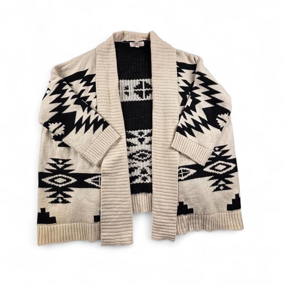 Iris Cardigan Sweater Women’s M Cream Black Aztec Open Front Boho